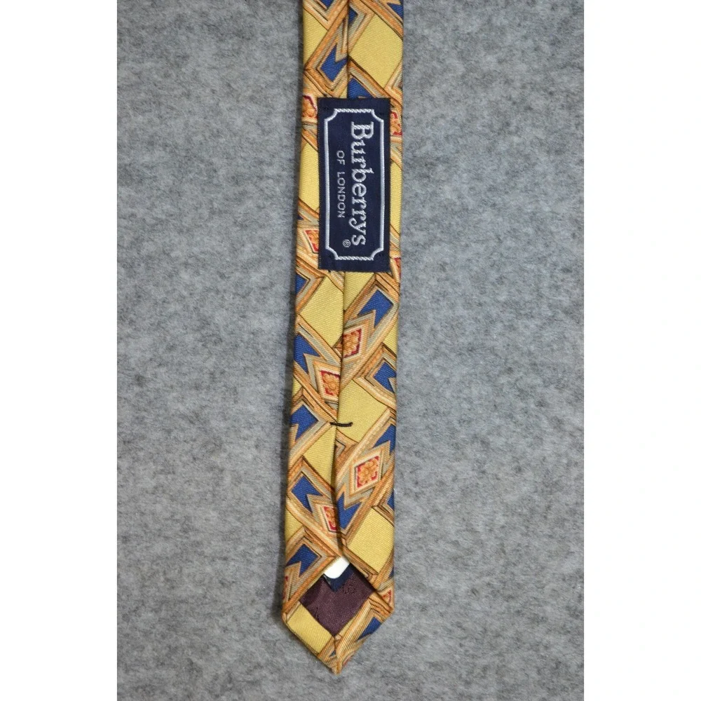 Burberrys of London Designer Neck Tie Mens Blue Yellow‎ Geometric Pure Silk